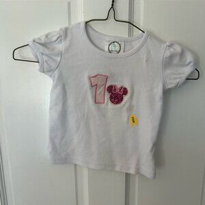 Disney toddler baby girl “1” birthday ruffle white T-shirt